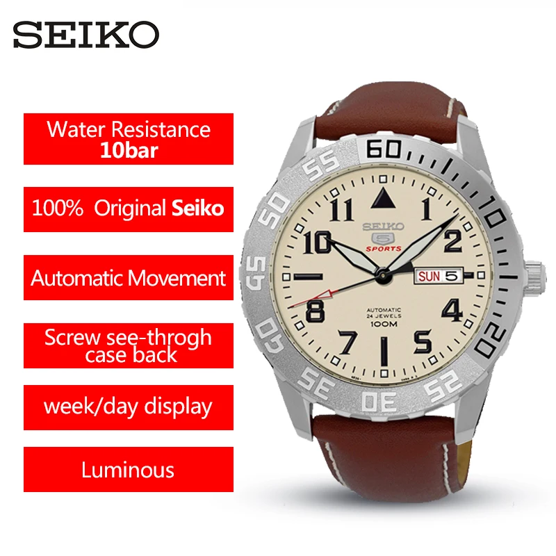 100% оригинальные мужские часы SEIKO 5 из нержавеющей стали 100 м водонепроницаемые