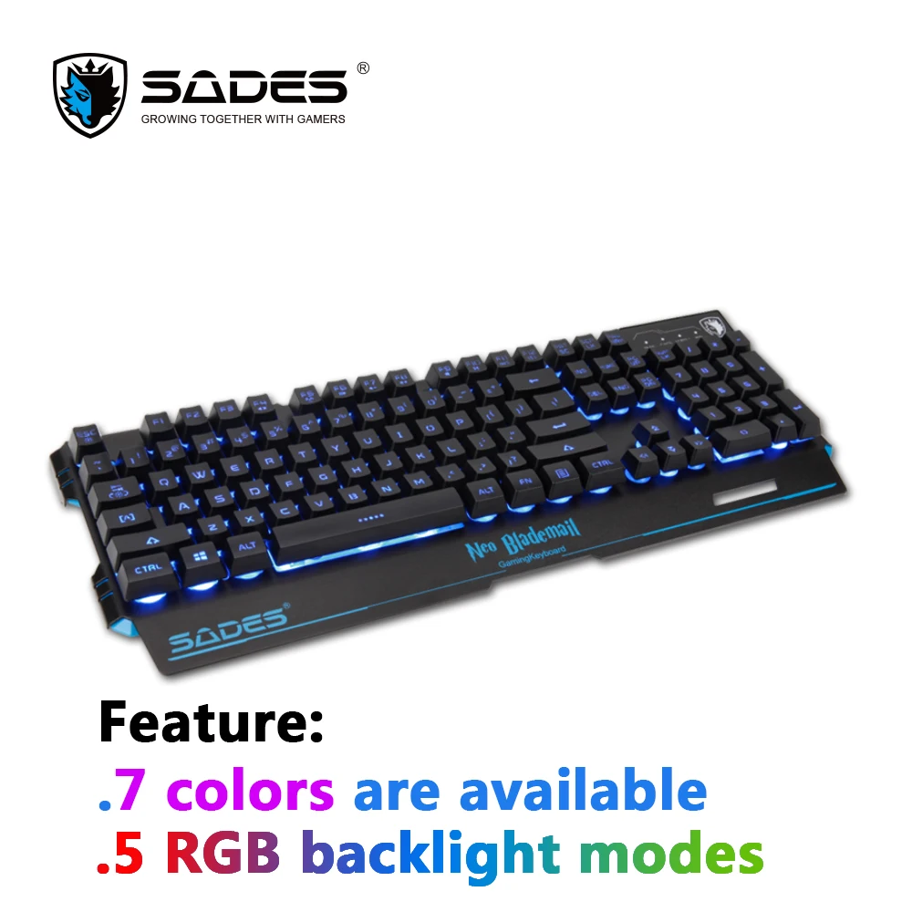 SADES Membrane Keyboard KB104S NEO Blademail Multimedia Gaming Keyboard 5 RGB 7 Colors backlight
