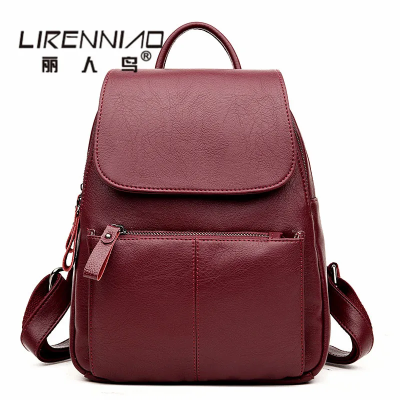 Famous Brand Designer High Quality Backpack Women Vintage Genuine Leather Solid Backpacks School Bags For Girls