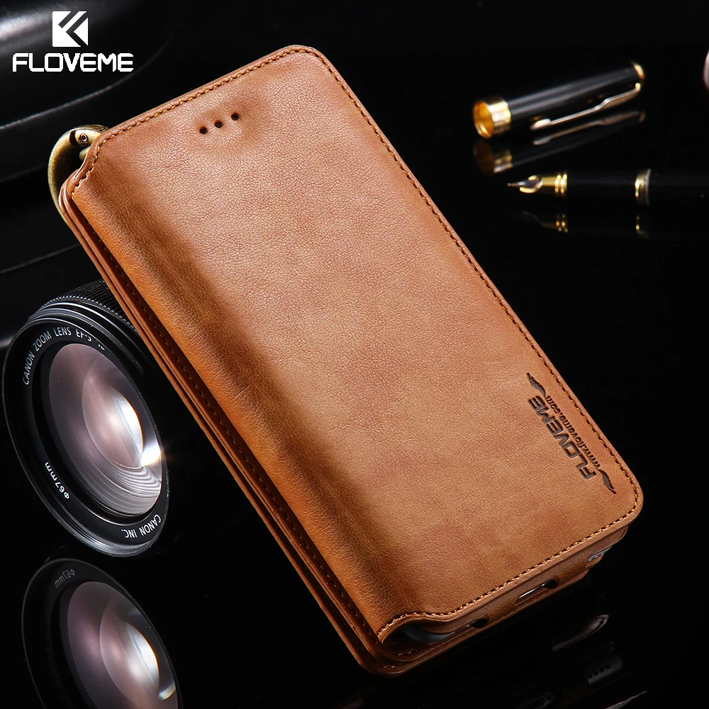 Kopen FLOVEME Voor iPhone 7 6 6 S Plus 5 5 S SE Case Portemonnee Lederen Case voor Samsung Galaxy S8 S8 Plus S6 Edge S7 Edge Huawei Mate 9 P10