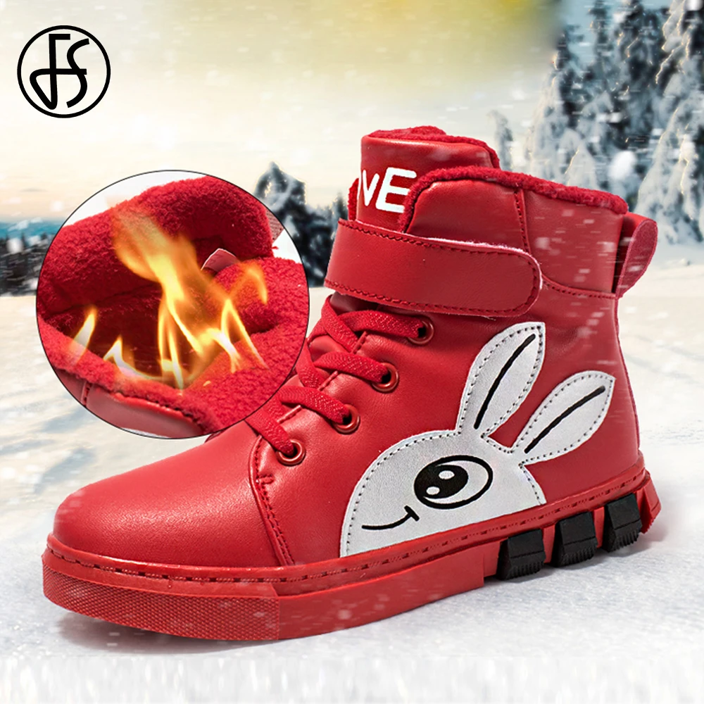 

FS Red Black Rabbit Plush Skateboarding Shoes Kids' Sneakers Children Cotton Shoes Sport Running Shoes For Boys Girl Warm Winter