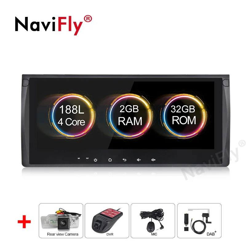 NaviFly 10,25 дюймов 2 ГБ+ 32 ГБ, Android 9,1 автомобиль радио gps для BMW X5 E53 1999-2005 2006/E39 1995 1996 1997-2003 M5 - Цвет: Add camera DVR DAB