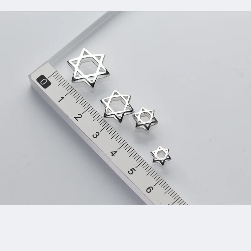 100% 925 Sterling Silver Craft Hollow Spacer Beads 7.5 9.5 12.5 13.5 15.5mm Fashion Star of David Charm Beads Diy Jewelry Making 3