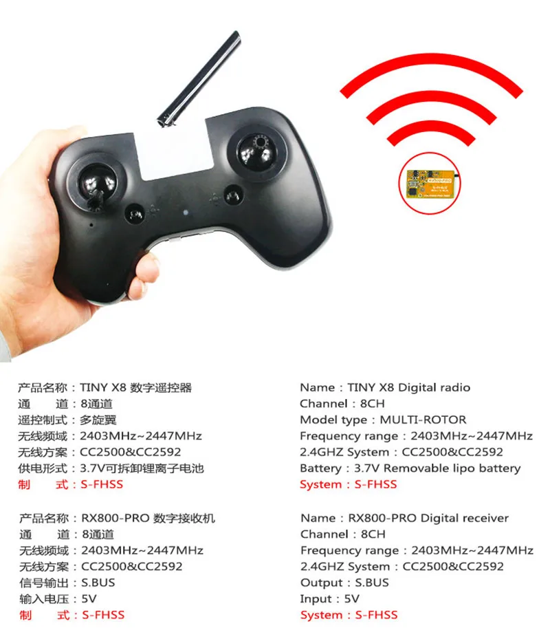 KINGKONG LDARC TINY X8 Radio 2.4G 8CH with RX800 Pro Receiver S-FHSS System SBUS Output for FPV Racing Drone Mini Quadcopter-1 (6)