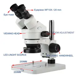 3.5X-45X бинокулярный стерео пайки микроскоп профессиональной индустрии Цифровые микроскопы WF10X/20 окуляра 0,7-4.5X зум-объектив