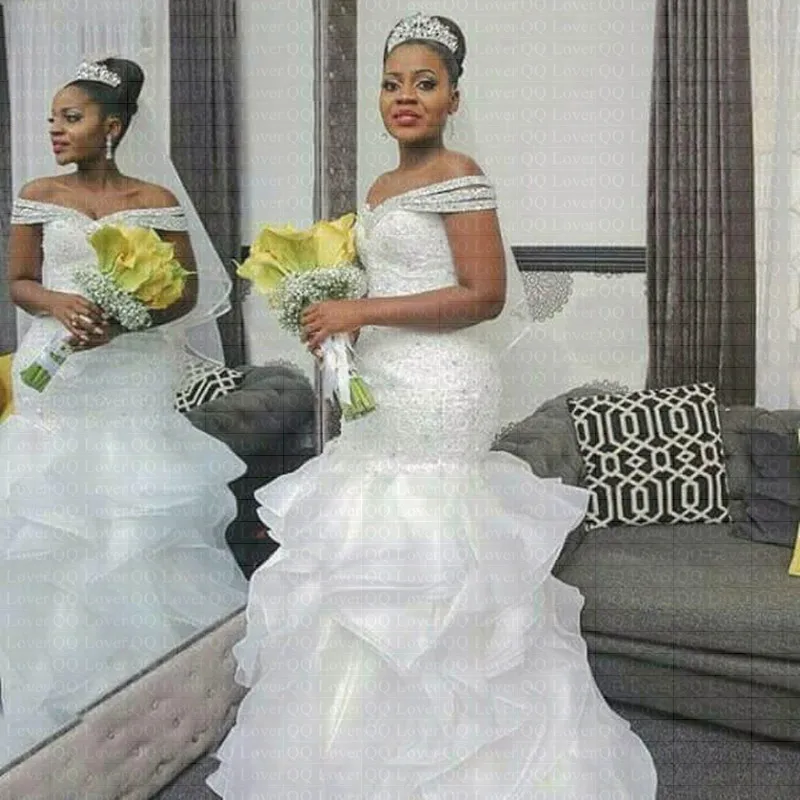 

2019 New African Style Mermaid Wedding Dress Off Shoulder Full Beading Bridal Wedding Gown