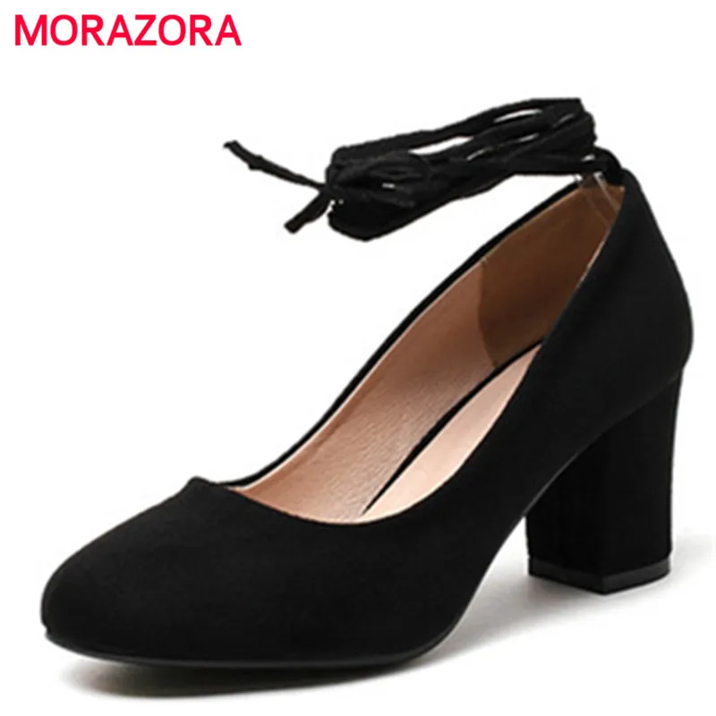

MORAZORA PU shoes woman in summer shallow solid bind high heels shoes wedding party spring autumn women pumps