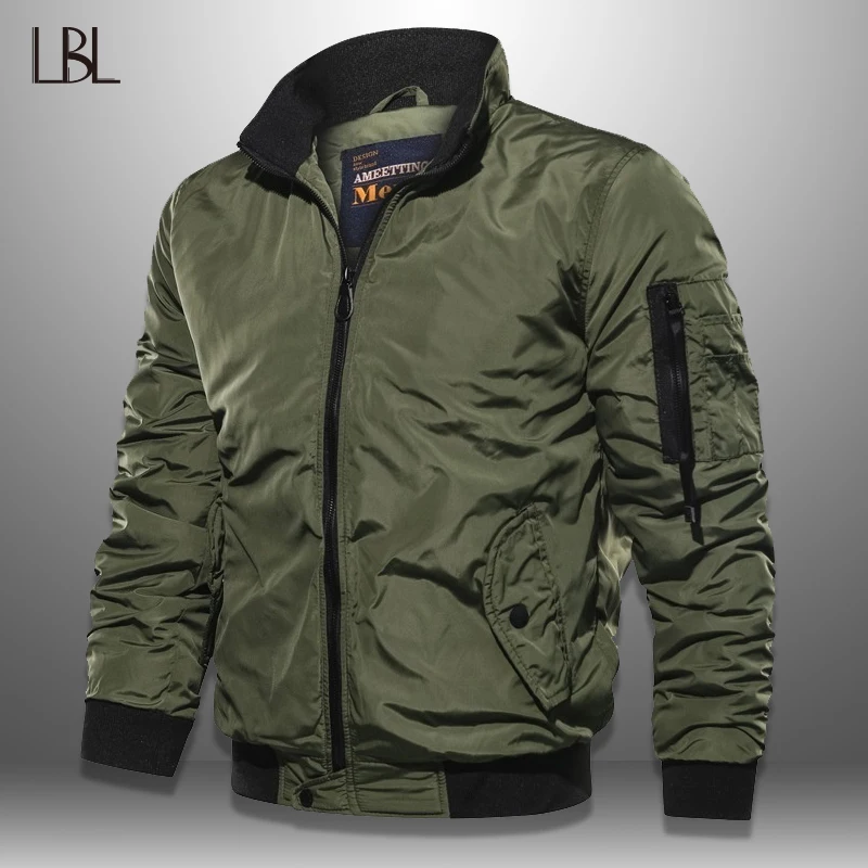 LBL Military Bomber Jackets Men Autumn Spring Casual Mens Jacket Solid Outwear Slim Fit Zipper Coat