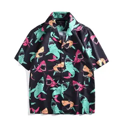 Мужские повседневные рубашки в стиле ретро с принтом и отложным воротником, лето 2019, Гавайский стиль, мужская рубашка, хлопковые рубашки