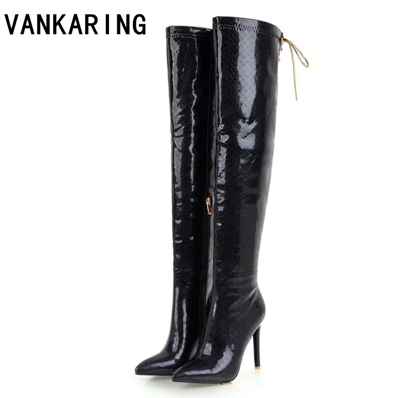 

patent leather over the knee high western boots handmade woman motorcycle dance boots autumn winter high heels women dress shoes