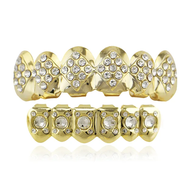 Us 6 02 Hip Hop Tooth Grillz Set Fake Cap Top Bottom Grill For Cool Body Jewelry Rhinestone Inlay Custom Teeth Bijoux In