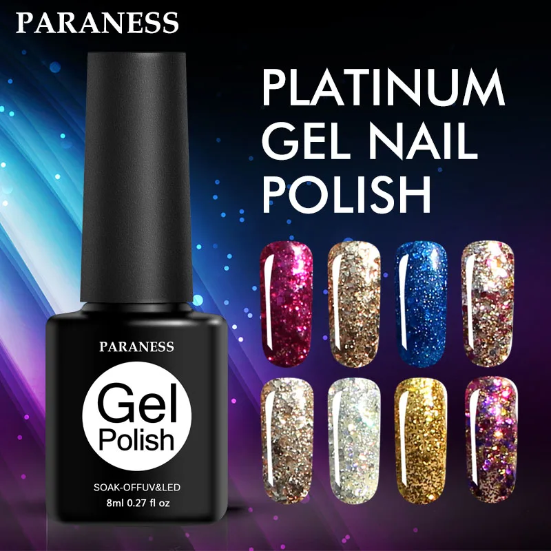 

Paraness Diamond Glitter UV Gel Varnishes All for Acrylic Nails Hybrid Gel Polish Manicure Nail Art Soak Off Sequins Gel Lacquer