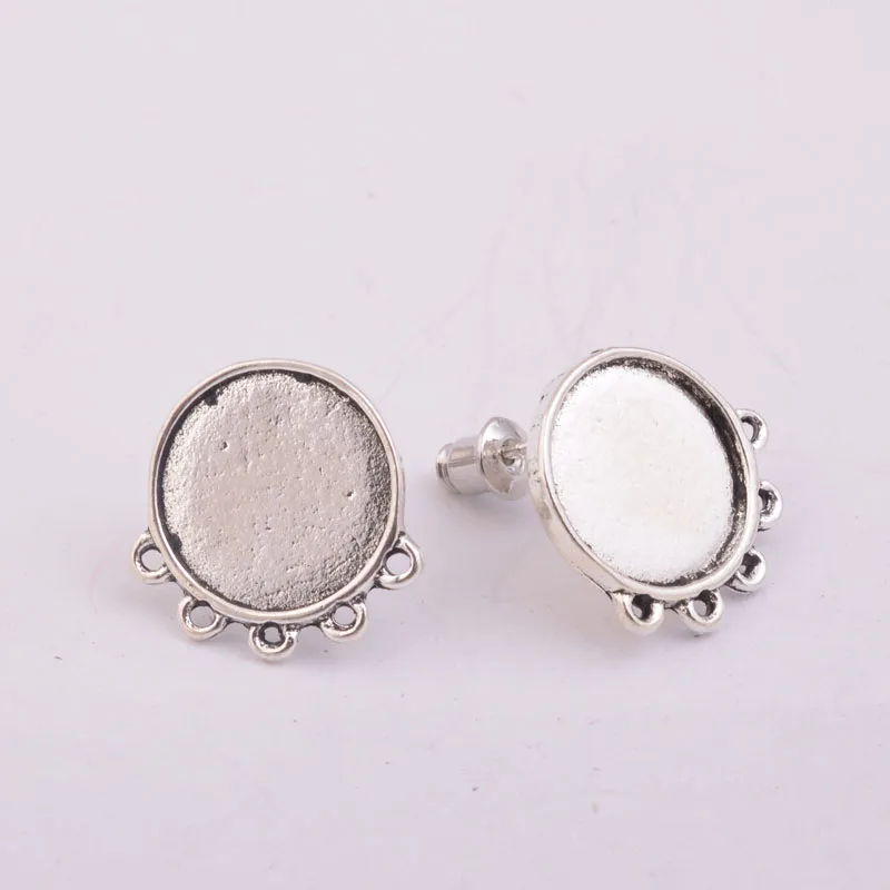 Boucles d'oreilles cabochon en argent antique, 30 pièces, 14mm 20mm