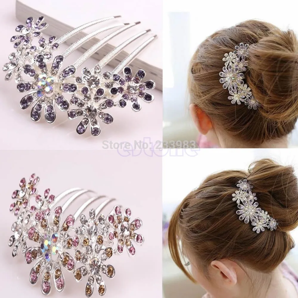 

Crystal Rhinestone Tuck Comb Multiple Flower Pattern Fashion Hair Pin Clip
