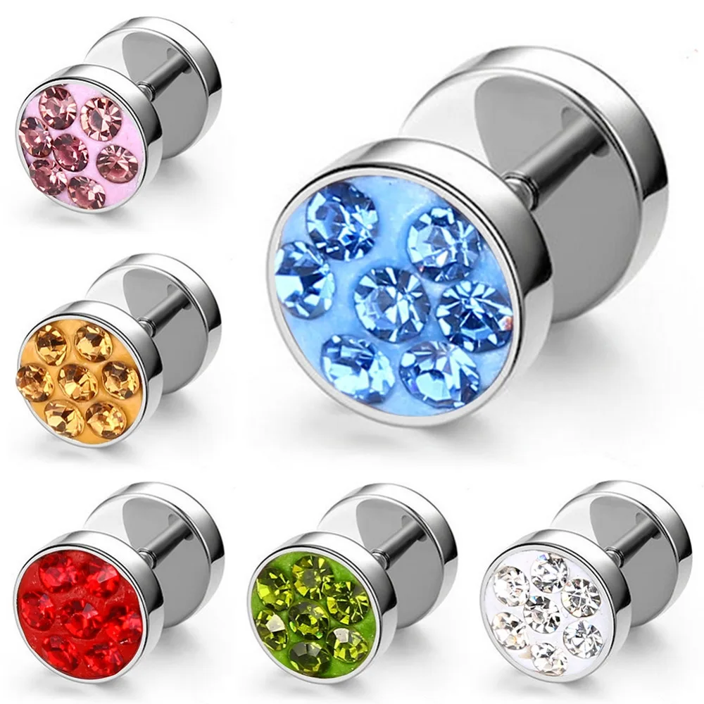 1pair Trendy Surgical Steel Silver Barbell Ear Studs for Women Men