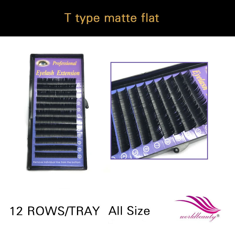 Free shippping individual new arrival T type matte Ellipse flat eyelash extension 1 tray lot All