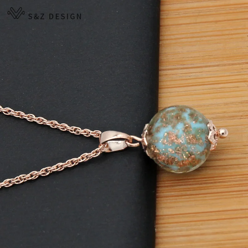 S&Z DESIGN New Fashion 585 Rose Gold Color Glaze Pendant Necklace For Women Girl Fine Temperament Wedding Party Gift