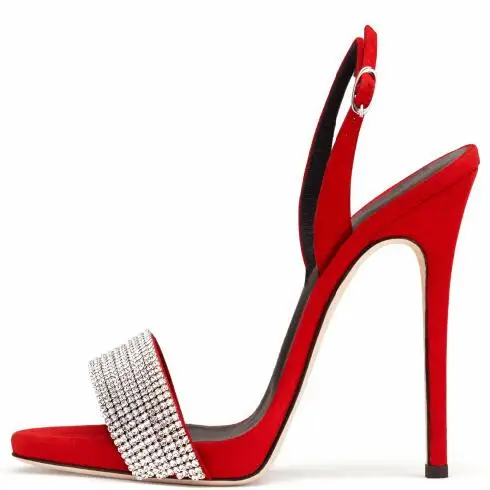 Босоножки на высоком каблуке Женская летняя модельная обувь с ремешком на щиколотке женские сандалии с открытым носком Стразы Свадебная обувь Большие размеры 34–45 - Цвет: red
