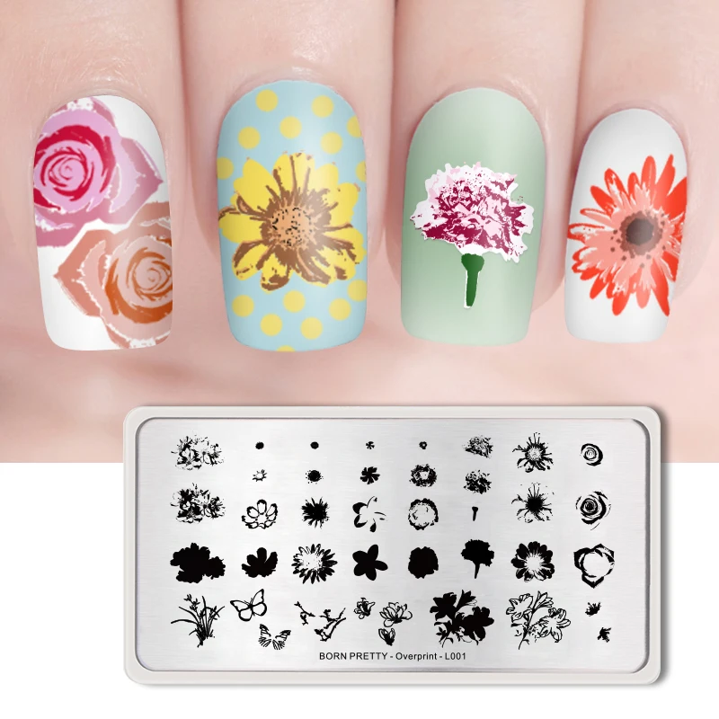 

BORN PRETTY 1PC Overprint Stamping Template Flower Nature Rectangle Nail Art Stamp Template DIY Image Decoration Stencil Plate