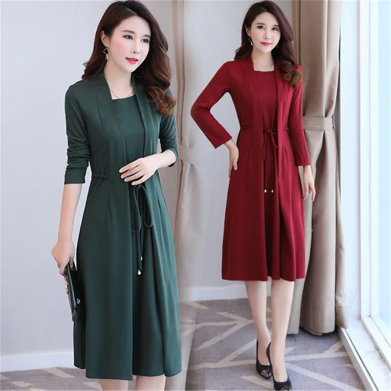

High Quality Autumn Dresses Fashion Women Casual Loose Plus Size Elegant Dress Long Sleeve Black Bodycon Dress Fake Two Pieces