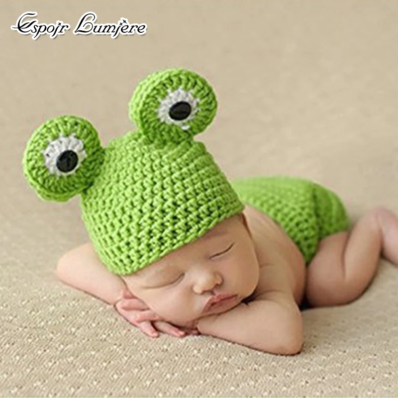 

Cute Frog Baby Hat Set Newborn Cartoon Photography Props Crochet Knit Photo Accessories Toddler Infant Costume Pants Set Outfits