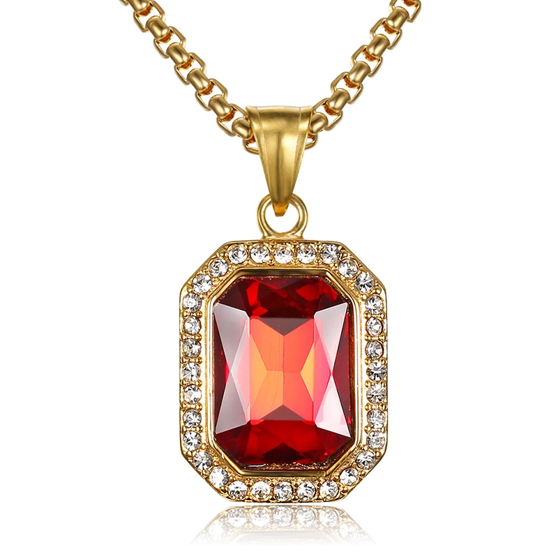 

Hip Hop Rock Bling Cubic Zirconia Necklaces Gold Color Stainless Steel Geometric Square Pendant Necklace for Men Rapper Jewelry