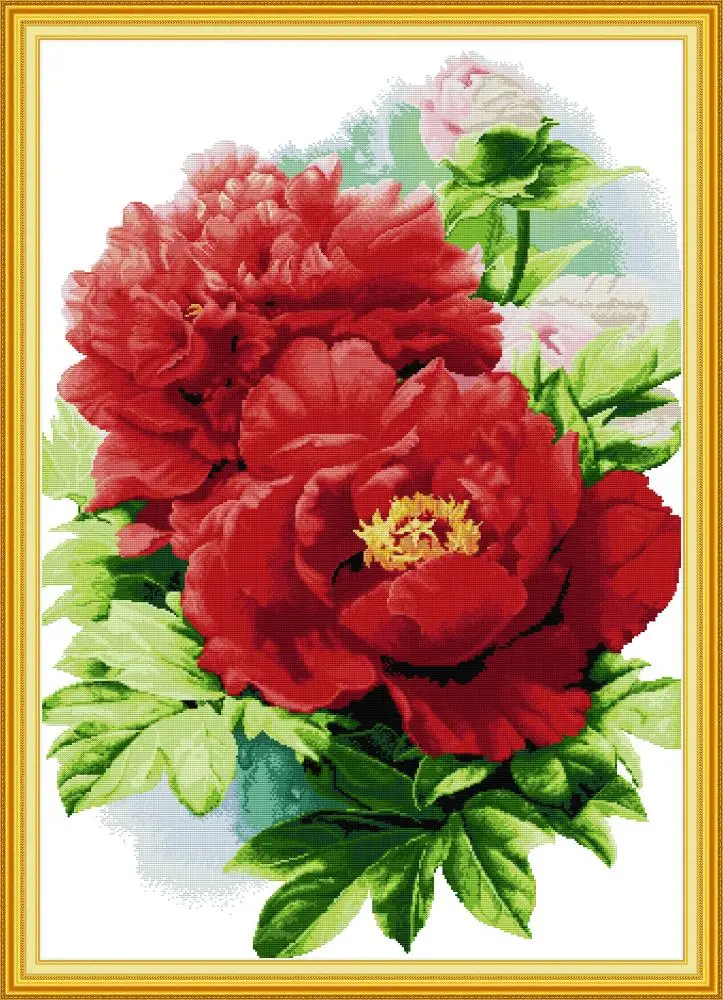 

Peony blooming with wealth cross stitch kit aida 14ct 11ct count print canvas cross stitches needlework embroidery DIY handmad