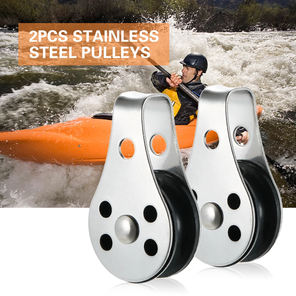 

2PCS Stainless Steel Kayak Boat Pulley Blocks Pad Eyes Rope Runner Kayak Boat Accessories Canoe Anchor Trolley Kit Accessories