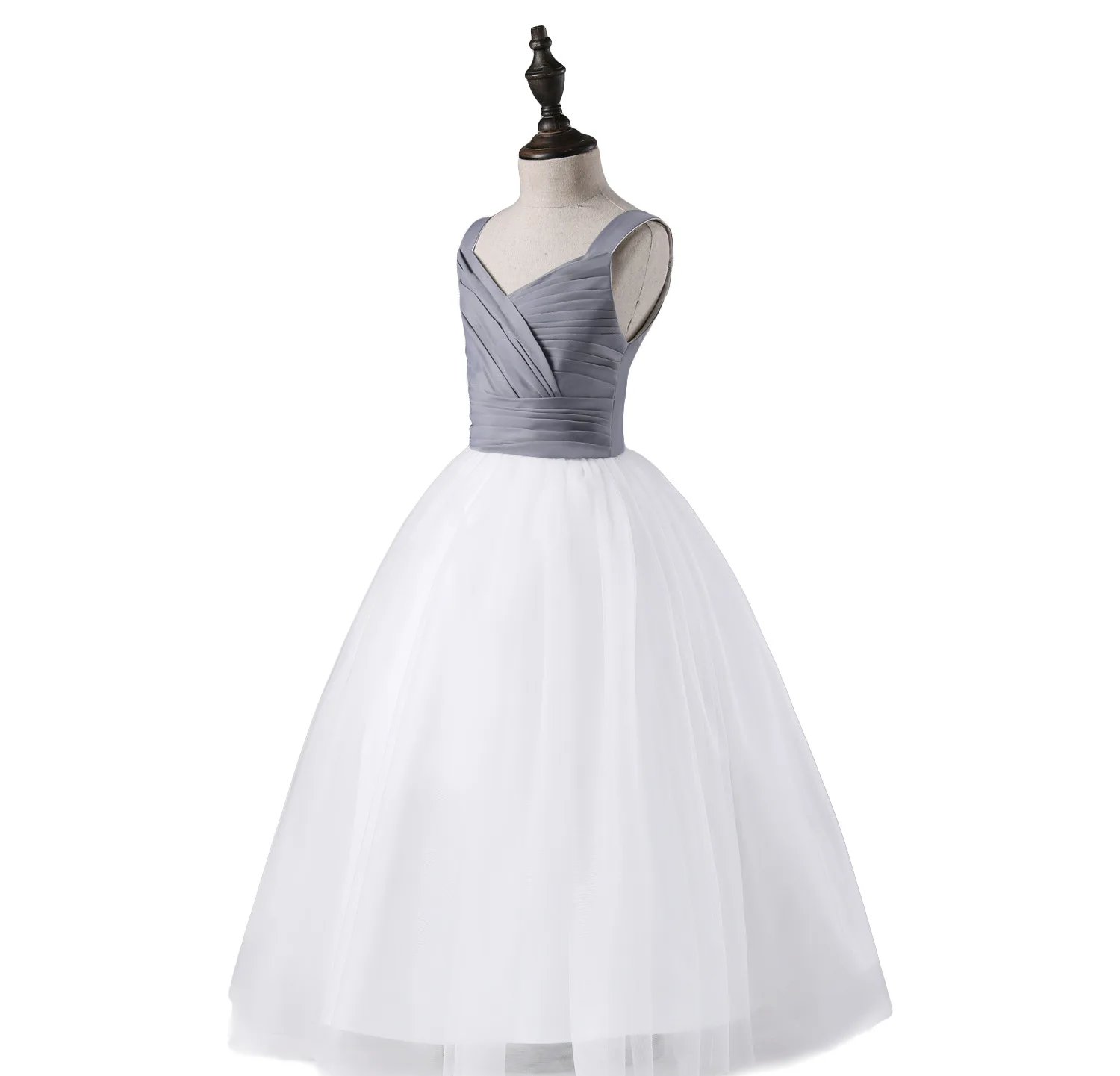 Cinza e Branco de Tule Festa de Formatura Vestido de Baile Elegante Estilo Flor Meninas Vestidos Crianças Suspender Casamento Roupas 11 de Formatura vestido de Baile Crianças Roupas
