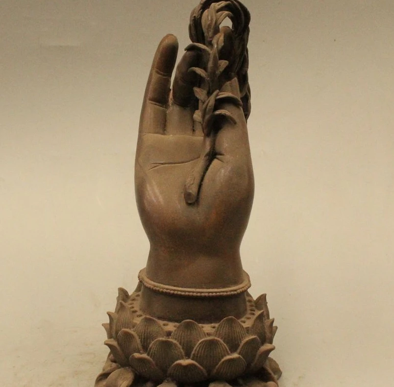 

9"Tibet Buddhism Religion Pure Bronze lotus flower Wheat Buddha Hand Statue
