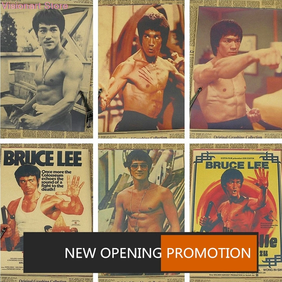 

Bruce Lee Poster Kung Fu Martial Art Star Musical Decoration Paintings Retro Kraft Paper Film MO78