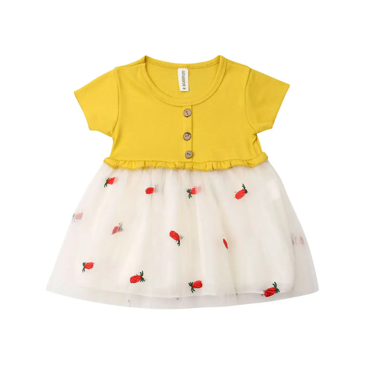 

2019 Kids Baby Girls Sweet Fruits Lace Dress Knee-Lenght Sleeve Tulle Summer Sundress Dropshipping
