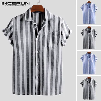 

INCERUN New Fashion Striped Casual Shirt Men Short Sleeve Lapel Neck Brand Shirts Men Streetwear Camisa Masculina Plus Size 2020