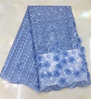 

Sky Blue Latest African Laces 2019 Embroidered Nigerian Laces Fabric High Quality Dubai French Mesh Lace Fabric 5 Yards(JY-3-19