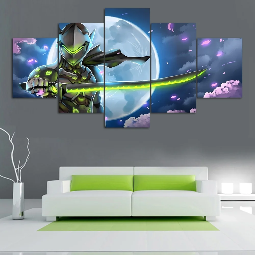 Модульная Картина на холсте домашний декор 5 панелей видеоигра OVERWATCH Genji