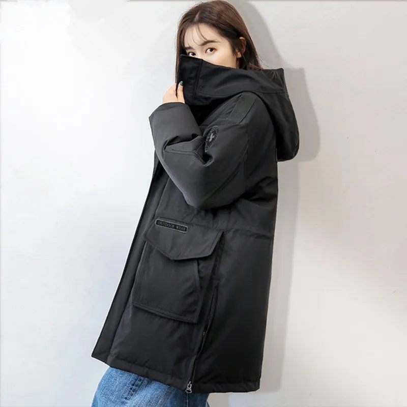 Veste Vers Blanc 2018 Black Yzh669 Bas À Nouveau Épais De white En Le Version Femmes Canard Longue Air Duvet Capuchon Plein Section Lâche La WZ0IZq