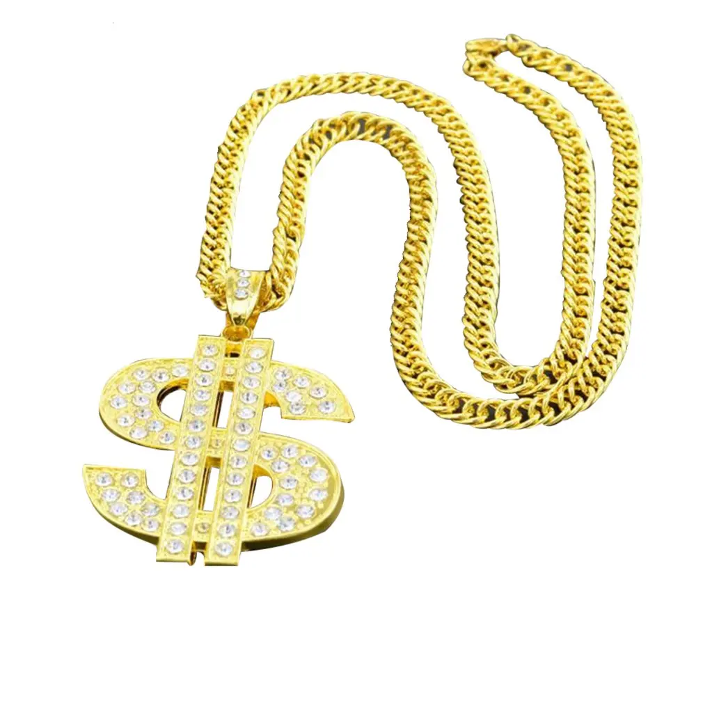 Преувеличенная Золотая цепочка, знак доллара, Золотое Европейское ожерелье и американская мода, индивидуальность, дерзкое ожерелье, ювелирные изделия