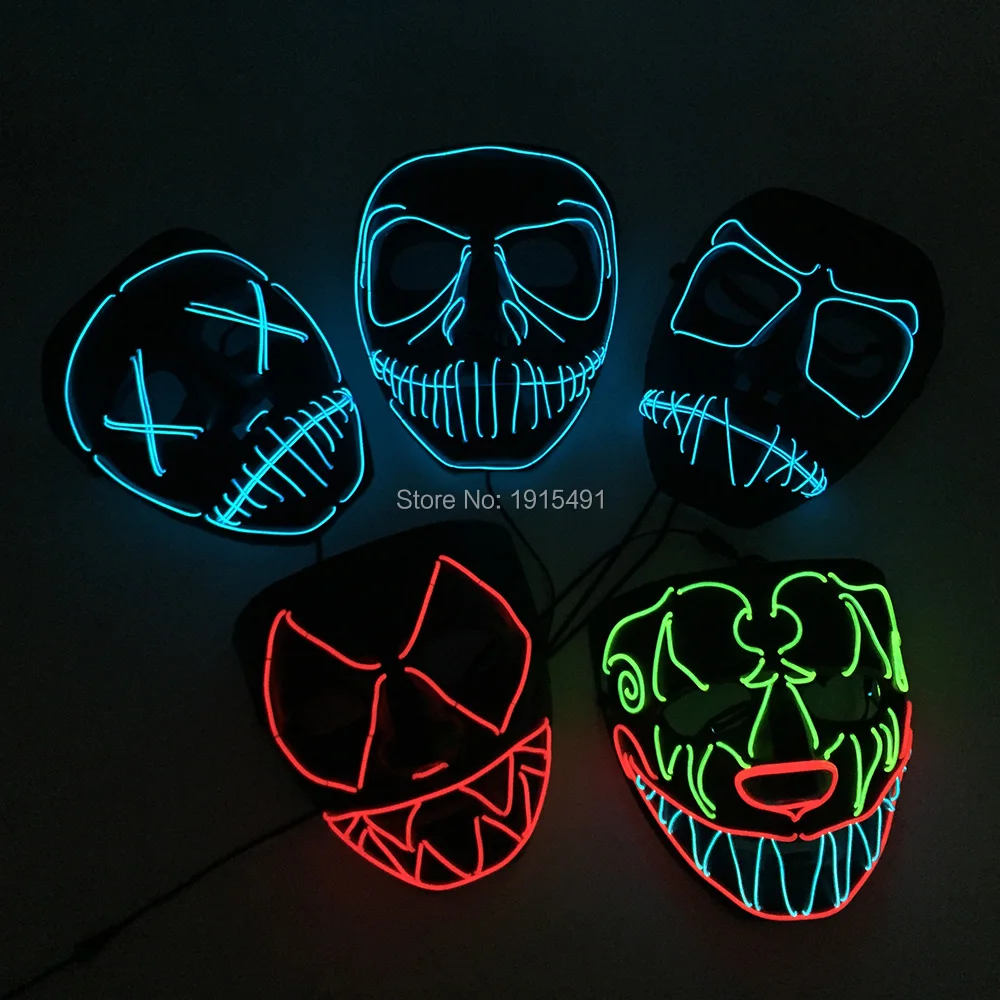 

Light Up Frown Ghost Mask Birthday Theme Led Strip Square Eye Crazy Mask Fancy Dress Accessory The Purge Election Clown Design