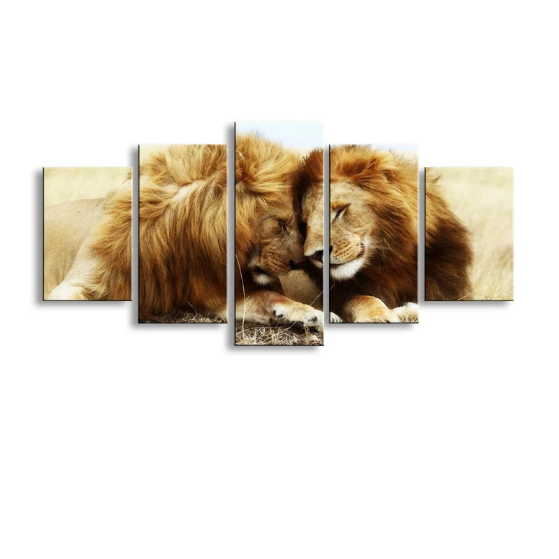 

5 pieces high-definition print Animals Lion Group canvas painting poster and wall art living room picture B-053