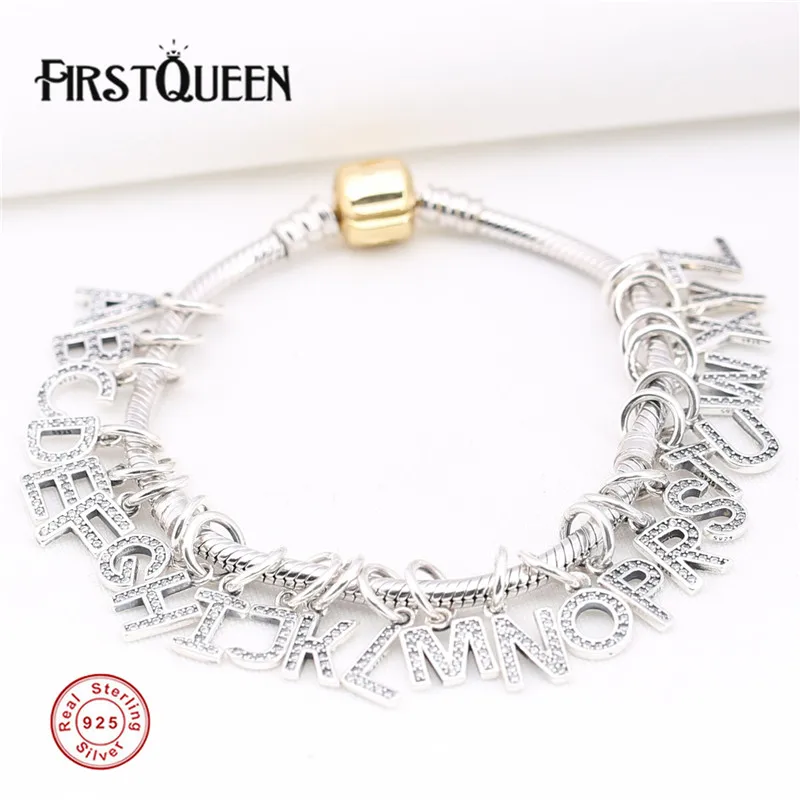 

FirstQueen 100% Silver 925 A-Z Alphabet Dangle Charm Beads Fits Original Bracelets Bangles DIY Fine Jewelry