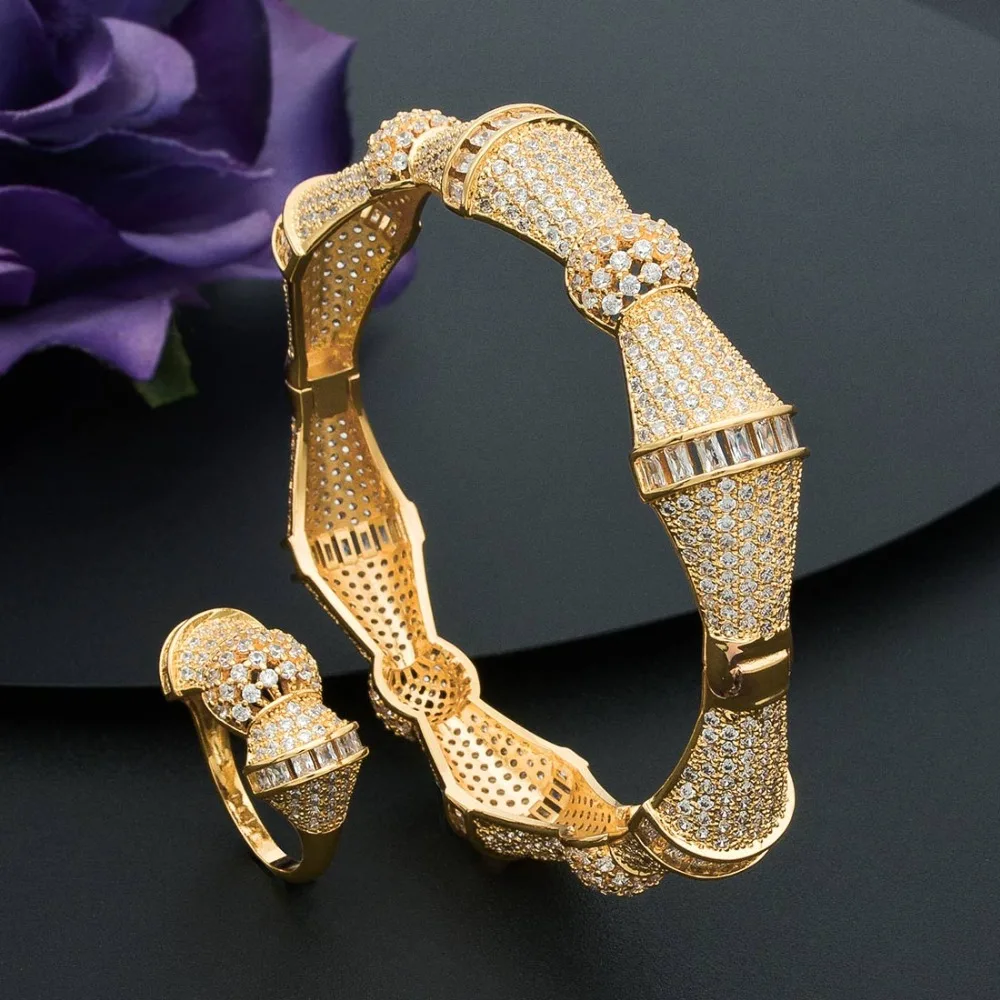 ModemAngel модные роскошные бамбуковые супер медные AAA кубического циркония вечерние ширина браслета браслет кольцо набор для женщин