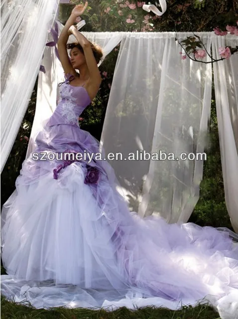lilac and white wedding dress