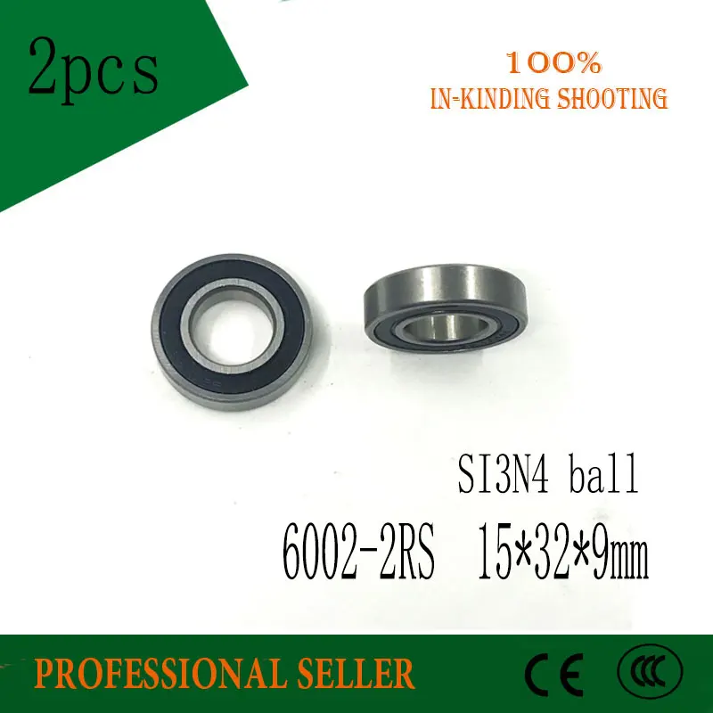 2 قطعة 6002-2RS 6002 2RS الهجين السيراميك si3n4 الكرة 15*32*9 مللي متر كرة أخدود عميقة تحمل 6002RS 15x32x9 مللي متر ل دراجة أجزاء