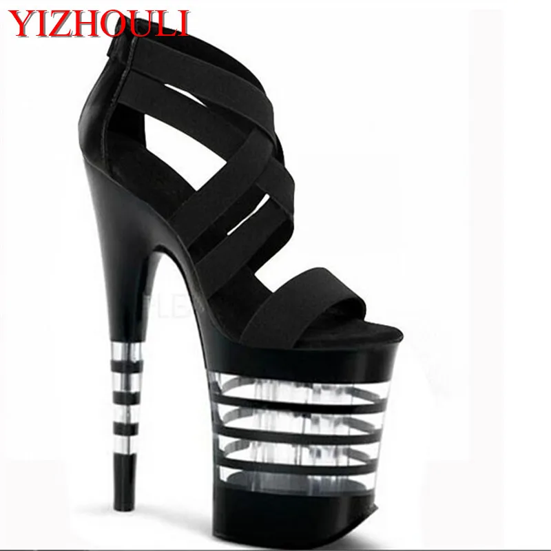 

new 20cm high tops gladiator sandals 8 inch high heels Stripe Crystal open toe dance shoes women fashion sandals