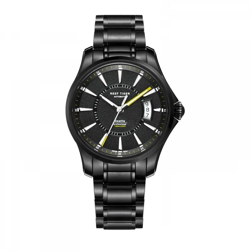 Риф Тигр/RT часы Сиэтл спортивные для мужчин автоматические часы большая дата черные стальные часы с супер светящимися RGA166 - Цвет: RGA166BBBG