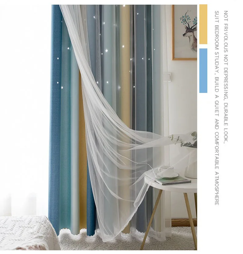 Скандинавские градиентные полосы полые звезды затемненные занавески s для гостиной спальни вуаль шторы синий градиент затемненные занавески 129#4