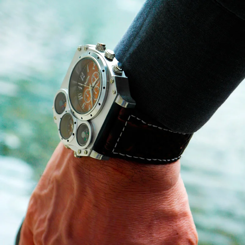OULM часы Мужские кварцевые спортивные часы с кожаным ремешком уникальные мужские военные наручные часы большой циферблат кварцевые мужские часы Relojes Hombre
