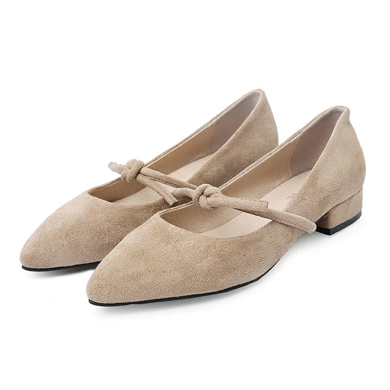 [DEAT] New Spring Autumn Sharp Toe Shallow Flock Bowknot Casual Simple Flat Single Flat Shoes Women Fashion Tide 10B904 - Цвет: apricot