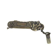 FH-20034 изготовленный на заказ логотип пустой металлический гребень для бороды традиционный гребень винтажный складной медный гребень Карманный Брелок гребень