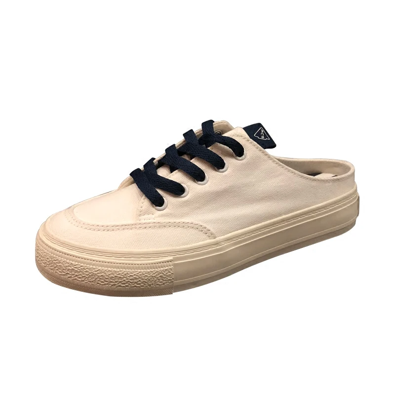 vert Bleu Sauvage 2018 Glisser Nouveau jaune Chaussures Coréenne En Petit De Femmes La Version Moitié Femme Blanc Tissu Toile xavqnT8f